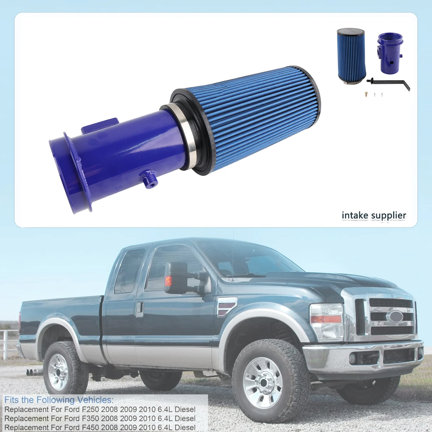 FLow Cold Air Intake Filter Replacement for 2008-2010 Ford F-250 F-350 F-450 F550 Super Duty Powerstroke Diesel Engine 6.4L