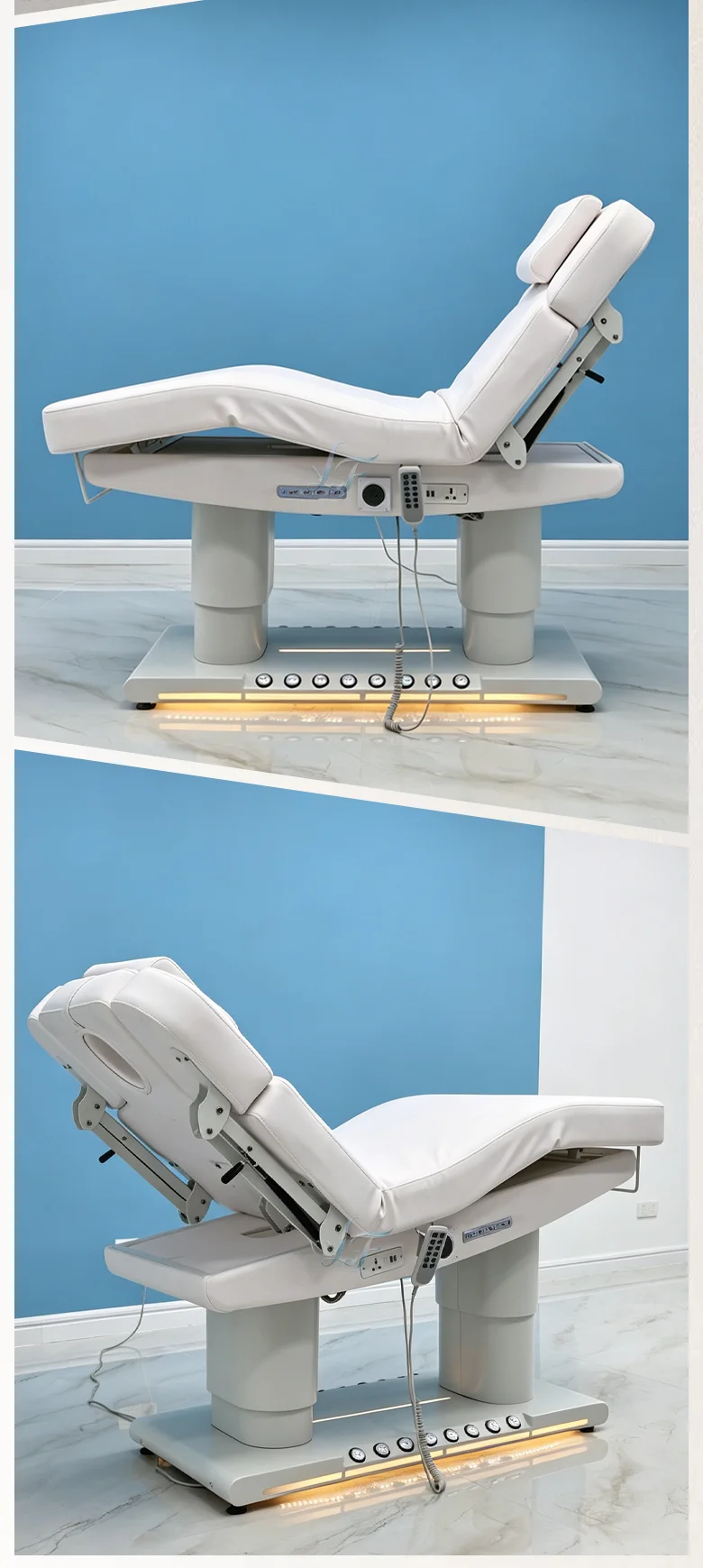 Elektrisches 4-Motor-Massage-Schönheitsbett mit Heizung, LED-Licht, Fußpedal, Handsteuerung, Anpassbarer Lederfarbe, Salon-Gesichtsbehandlungsbett – Detail 10