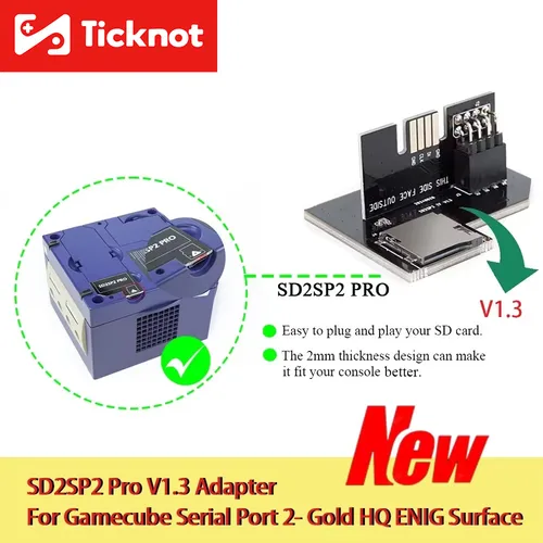 Lector de tarjetas SD TF SD2SP2 Pro para Gamecube V1.3 SD2SP2 Pro adaptador para Nintendo Gamecube puerto serie 2- superficie dorada HQ ENIG