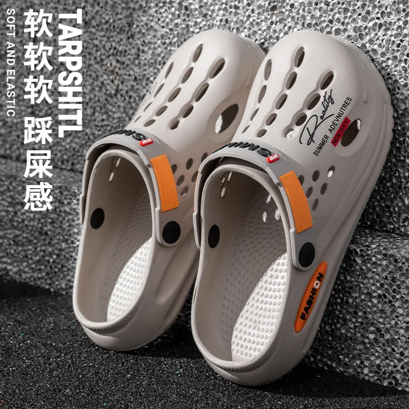 

Мужские модные и повседневные сабо больших размеров с отверстиями, трансформируемые в шлепанцы, и пляжные туфли на высокой эластичной платформе