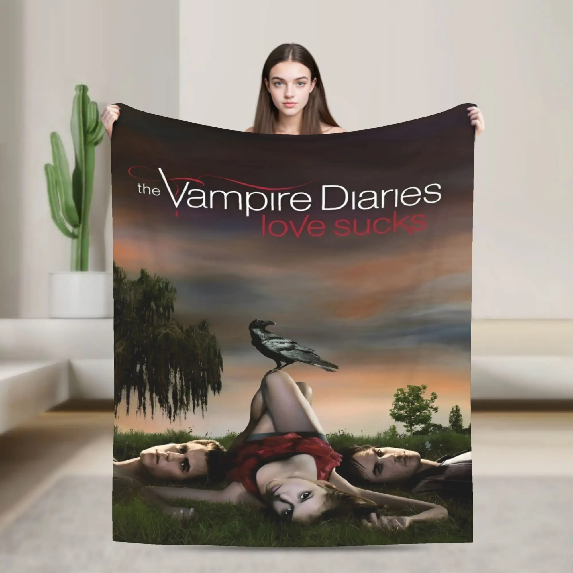 

The Vampire Diaries 1 Blanket Horror Movie Wool Vintage Warm Throw Blankets for Home Summer