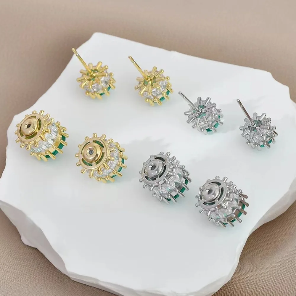 Bullet design earrings. Can be worn both front and back, shiny green zircon earrings, small and cute birthday gift