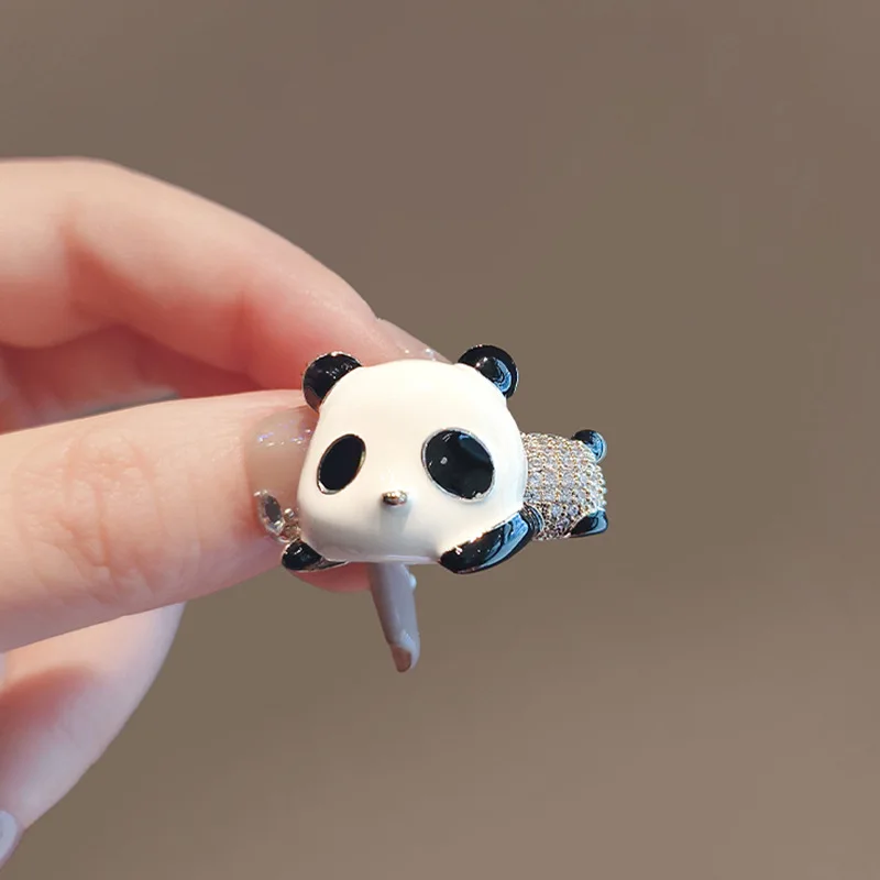 Cute Rhinestone Panda Brooches For Women Lovely Enamel Lying Panda Animal brooch For Clothing Packpack Pins Jewelry Kids Gift