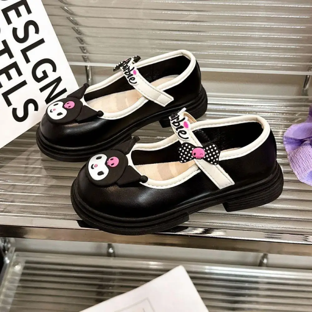 Kuromi Girl Princess Leather Shoes Kawaii Sanrio Anime Cartoon Children's Kids Soft Sole Lolita Fashion Performance Shoes  Gifts