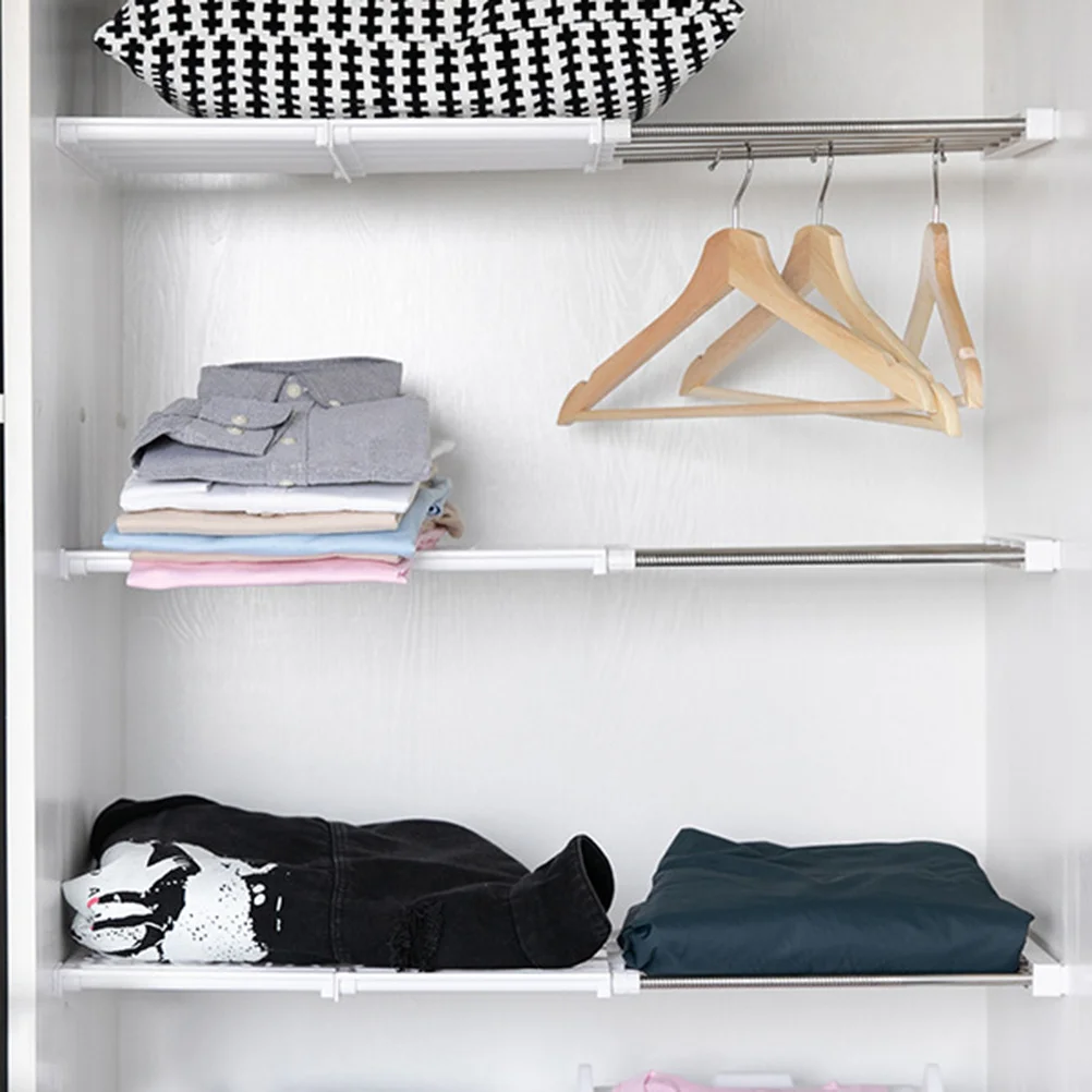 رف قابل للسحب، أنبوب فولاذي بلاستيكي، خزانة ملابس قابلة للتعديل، مقسم تخزين لخزانة الملابس، خزانة المنزل باللون الأبيض #3