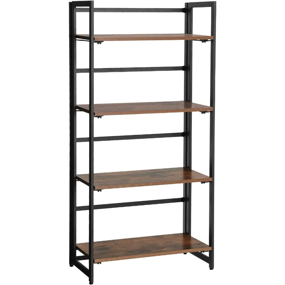 ชั้นวางหนังสือแบบพับได้ 4 ชั้น เฟอร์นิเจอร์สไตล์ไม้พร้อมโครงโลหะ เหมาะสำหรับใช้ในโฮมออฟฟิศ