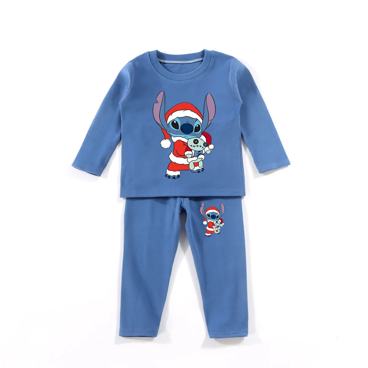 Disney Stitch Long Sleeve Pajama Set Cute Cartoon Christmas Party Decoration Winter Warm Casual Homewear Loose Two-piece Suit