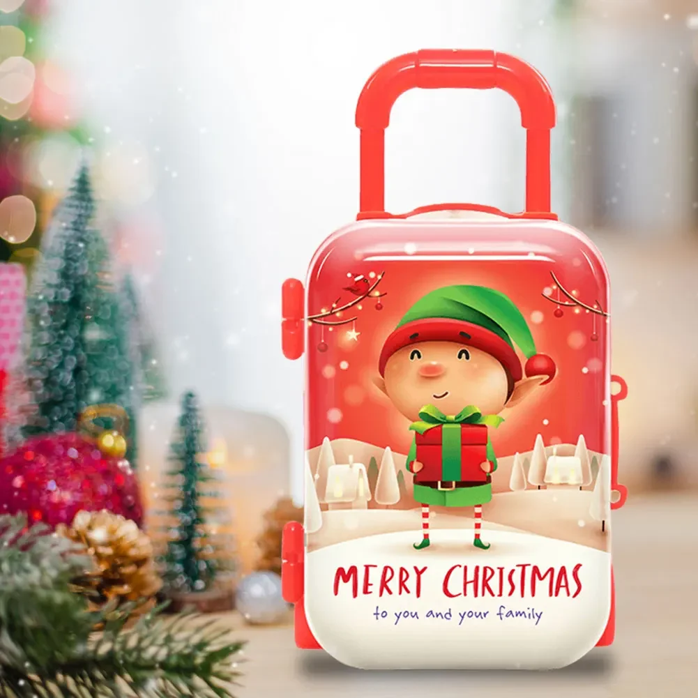 【セール中】クリスマスの漫画のスーツケース,ドールハウスの装飾,キャンディーボックス,サンタクロース,雪だるま,エルク,エルフ,ミニトロリー,小銭入れ,お祭りのテーマ
