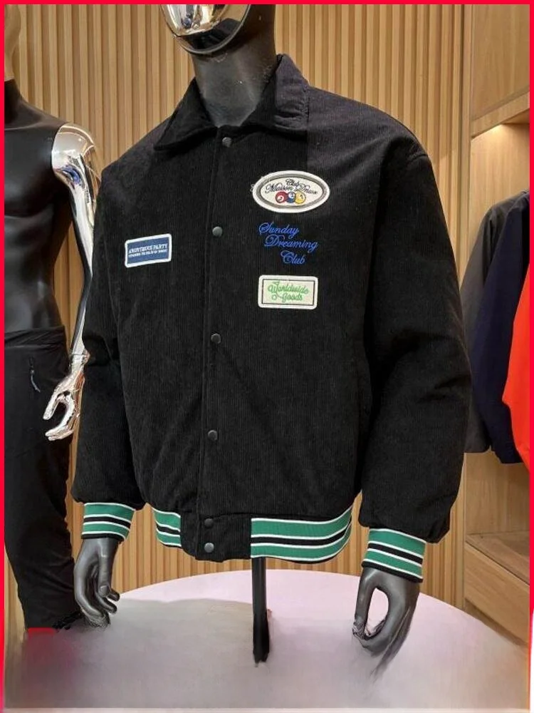 

Thickened Embroidered Patch Decorated Corduroy Cotton Jacket for Men Winter New Arrival Warm Collar Stand up Casual Style