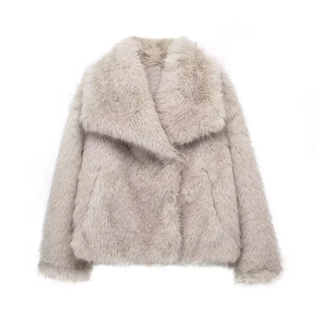 Autunno e inverno Premium Sense of Fur cappotto in pelliccia sintetica con risvolto grande cappotto corto in pelliccia di volpe moda soffice peluche abbigliamento donna