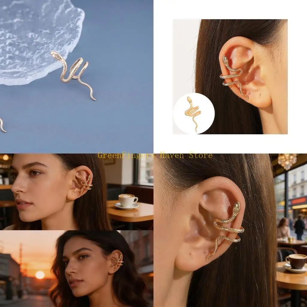 F68D Easy To Wear None Piercing Beautiful Ear Jewelry In Snake Design Suitable For A Bold And Unique Statement Women Girls Use