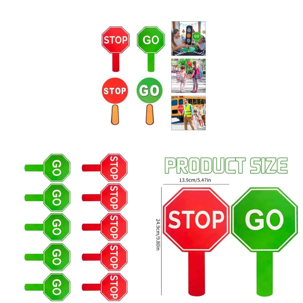 Reversible Stop and Go Directional Sign Pack of 10 Handheld Crossing Guard Stop Sign for Construction Safety
