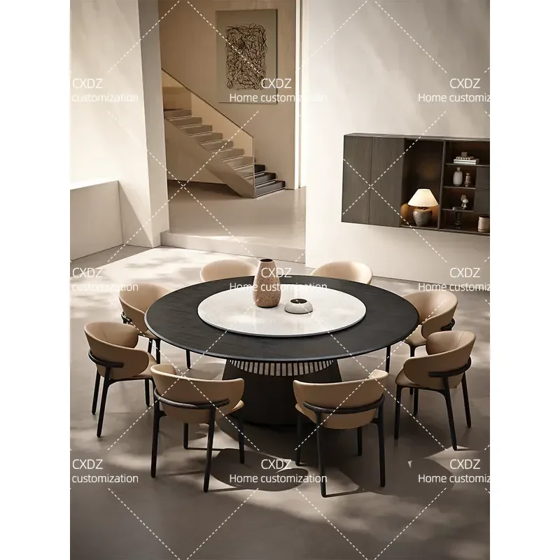 Natural Luxury Stone Electric Round Dining Table Italian Minimalist Style Large Apartment Villa Household Dining Table and