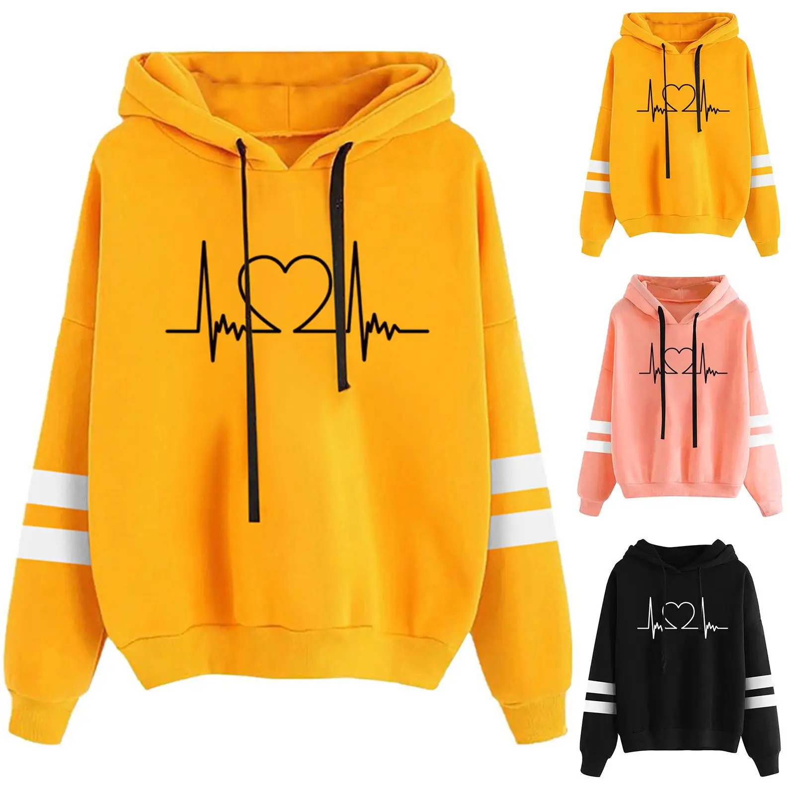 Loose Long Sve Women's Jaet Autumn Winter New Sle Printed Hood with kets Sweatirt Velvet Fabric Casual Outerwear