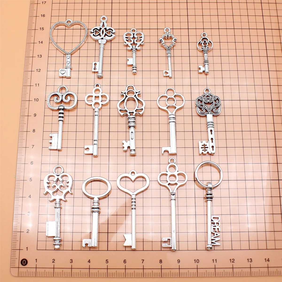 

100 шт./пакет, 15 стилей, античное серебро, цветные подвески для ключей, подвеска «сделай сам», ювелирные аксессуары для изготовления ювелирных изделий