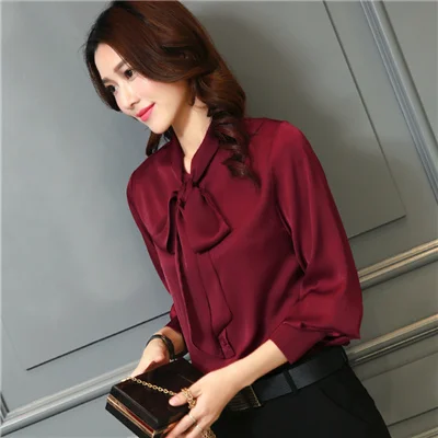 Fashion Long Sleeve Bow Collar Women Blouse Casual Office Lady Chiffon Blouse Shirt Women Tops  Blusas Mujer De Moda 2024 G864