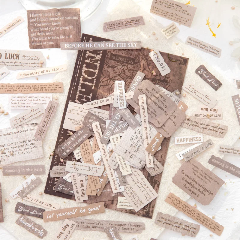 

6style 60pcs English short sentences light retro PET die-cutting stickers DIY handmade materials scrapbook decorative stickers