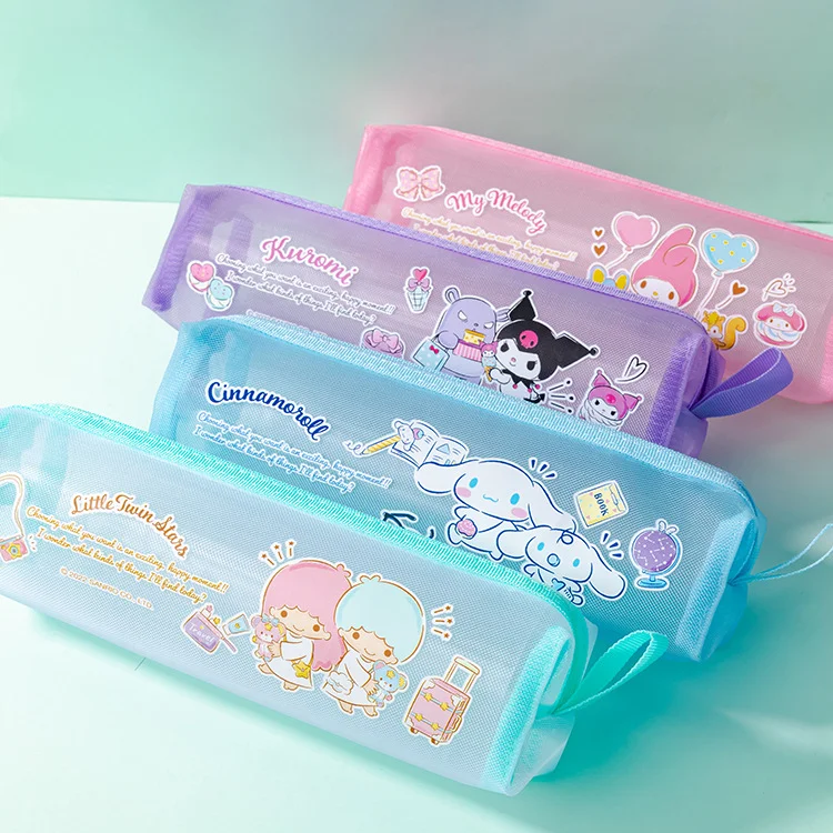 Stationery Sanrio Family Image Mesh Pencil Bag Cartoon Cute Student Style Mesh Pencil Bag