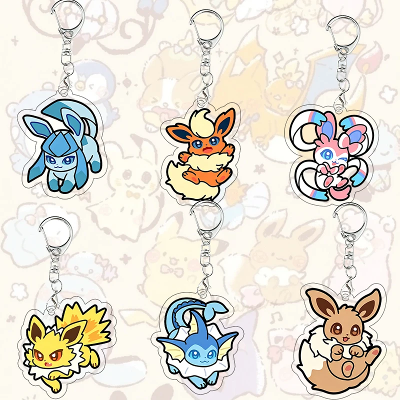 Llavero Acrílico Kawaii Eeveelutions, Jolteon, Glaceon, Flareon, Sylveon, Accesorio de Cosplay, Decoración, Personaje de Videojuego