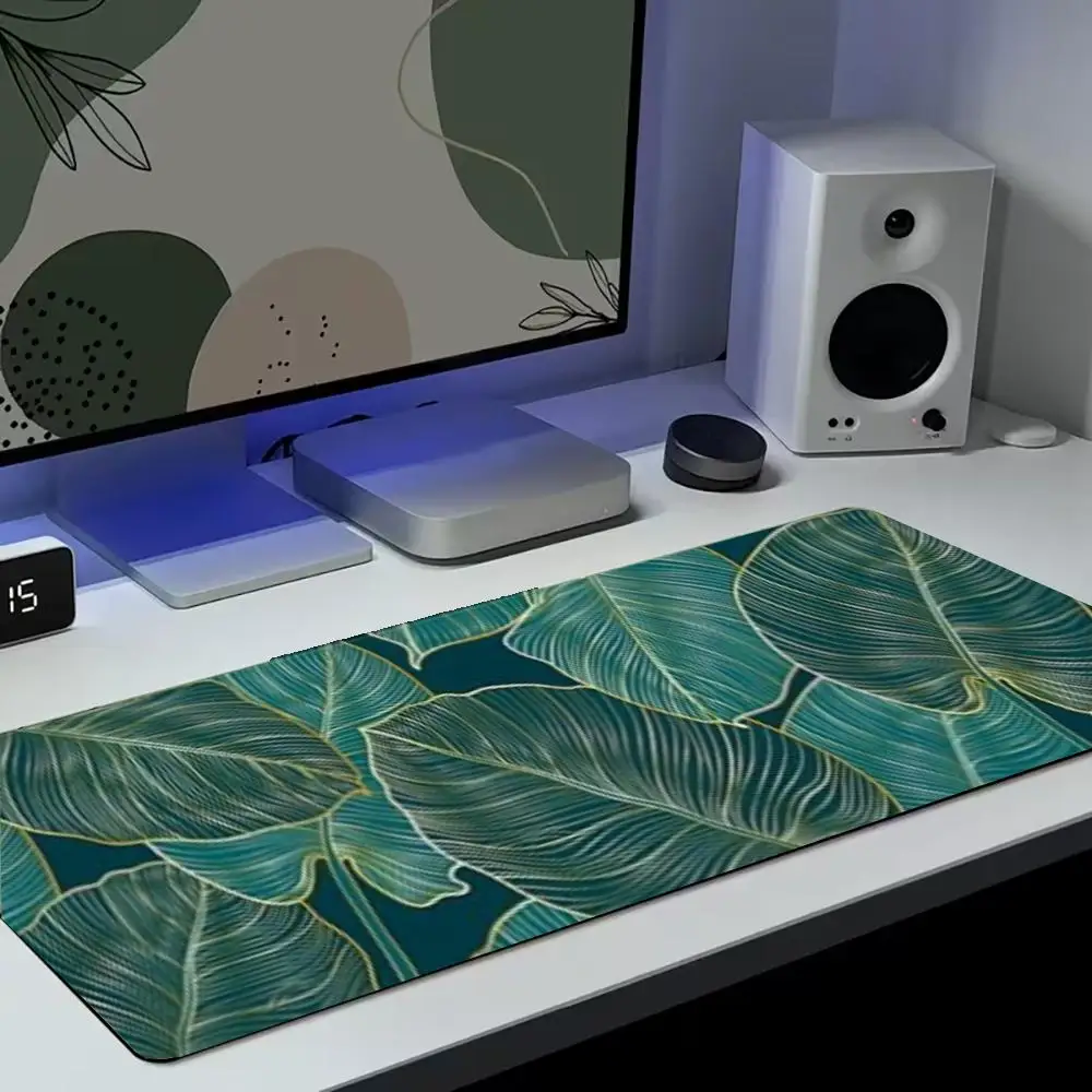 Dark Teal Botanical luxury Smooth Minimal Green Leaf mouse pad extra Large Full Size Desk Mat for PC Office Laptop