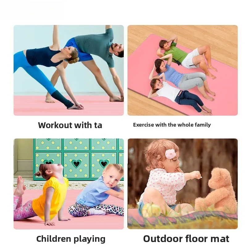 

Коврик для фитнеса и йоги, очень большой, двойной, утолщенный, широкий, длинный, нескользящий, из экологичного TPE, для дома, спортзала, детских занятий, танцев, пилатеса