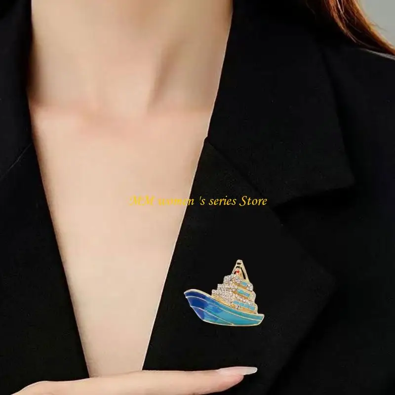 Q39C Alloy Enamel Ship Brooch Lapel Pin For Daily Outfit And Party Accessory