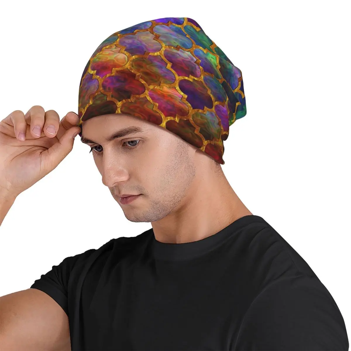 Arabic Moroccan Mosaic Pattern Men Women Adult Beanies Caps Knitted Bonnet Hat Warm Fashion Autumn Winter Outdoor Skullies Hats