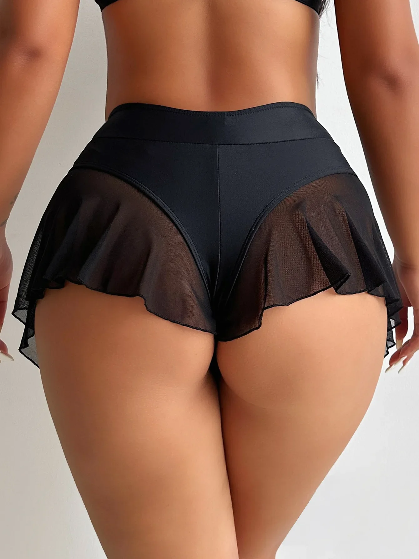 High Waist Bikini Shorts Bottoms Women Swimming Mesh Ruffle Pleated Panties Summer Ladies Black Bathing Suit Swim Shorts Bottom