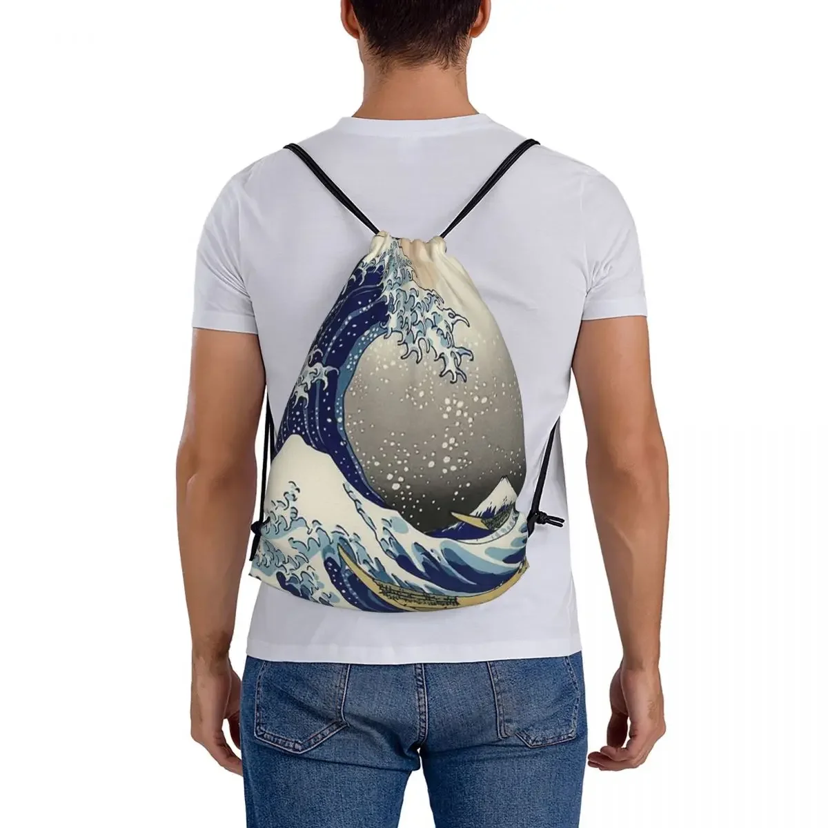 'The Great Wave Off Kanagawa' By Katsushika Hokusai Backpacks Drawstring Bags Drawstring Bundle Pocket Sports Bag BookBag