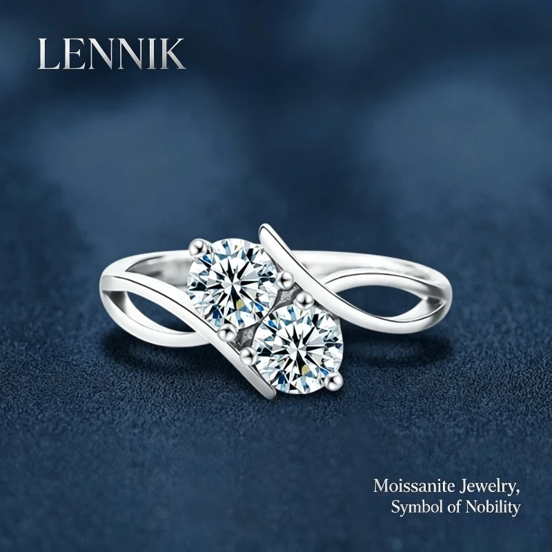 Кольцо LENNIK S925 из стерлингового серебра с эффектом звездной пыли, двойное, женское, простое, нишевый дизайн, с муассанитом, ювелирное изделие