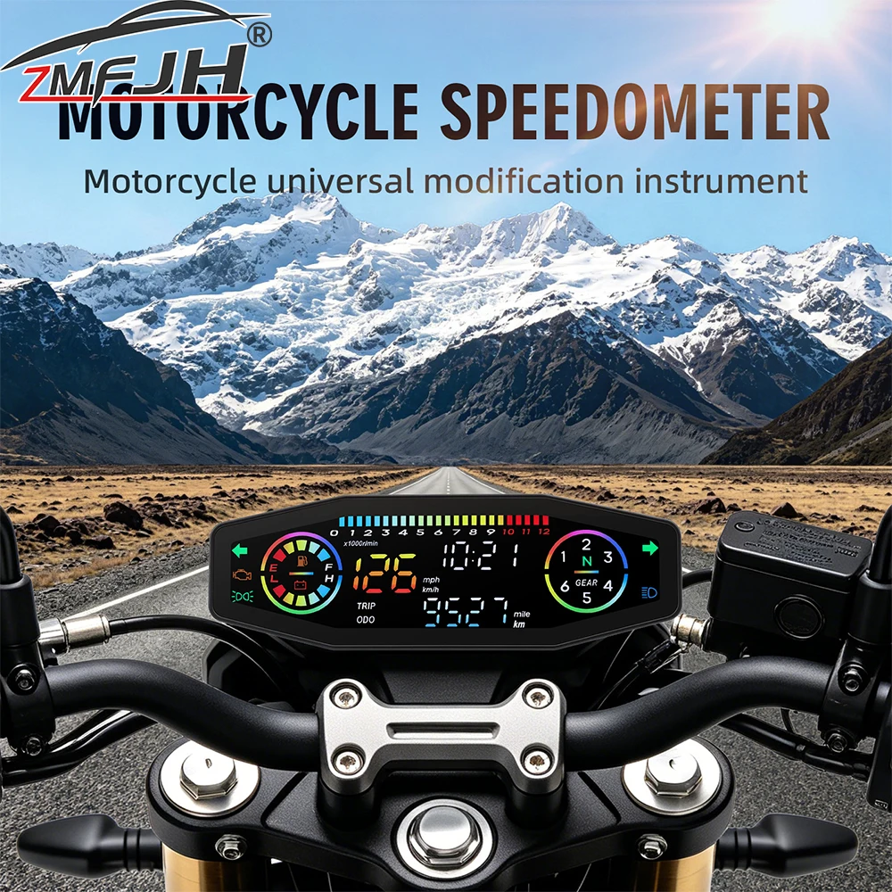 Motorcycle Speedometer Motor Dashboard Oil Gauge Digital Meters Tachometer Odometer Time Voltage Gear For 12V Motorcycles