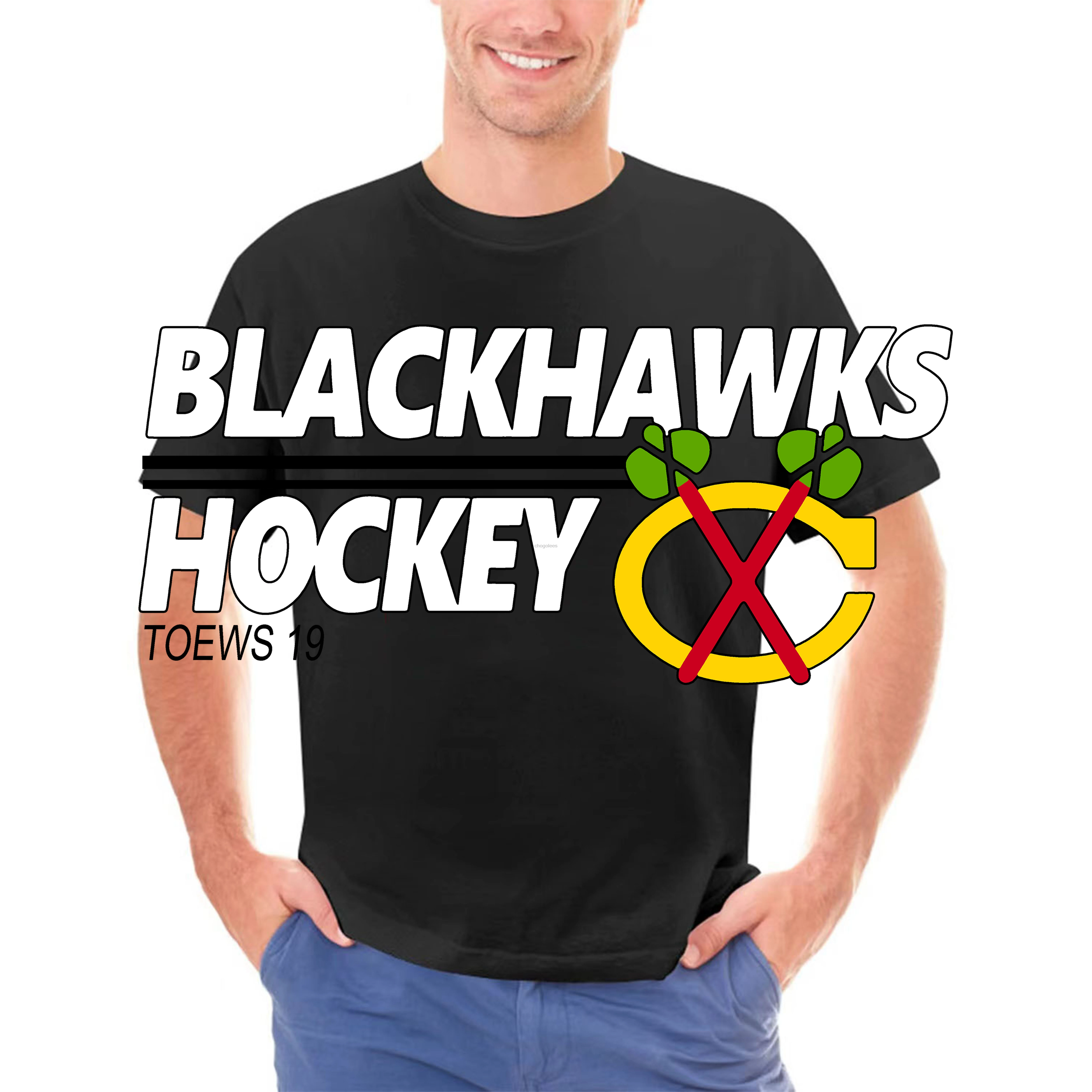 Blackhawks Hockey Toews #19 T-shirt Ice Hockey Team Chicago Red Short Men-Women