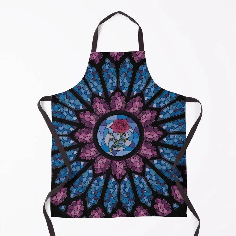 

Stained Glass Rose Apron Chef Uniform kitchen jacket woman Costume Waiter Things For The Home Apron