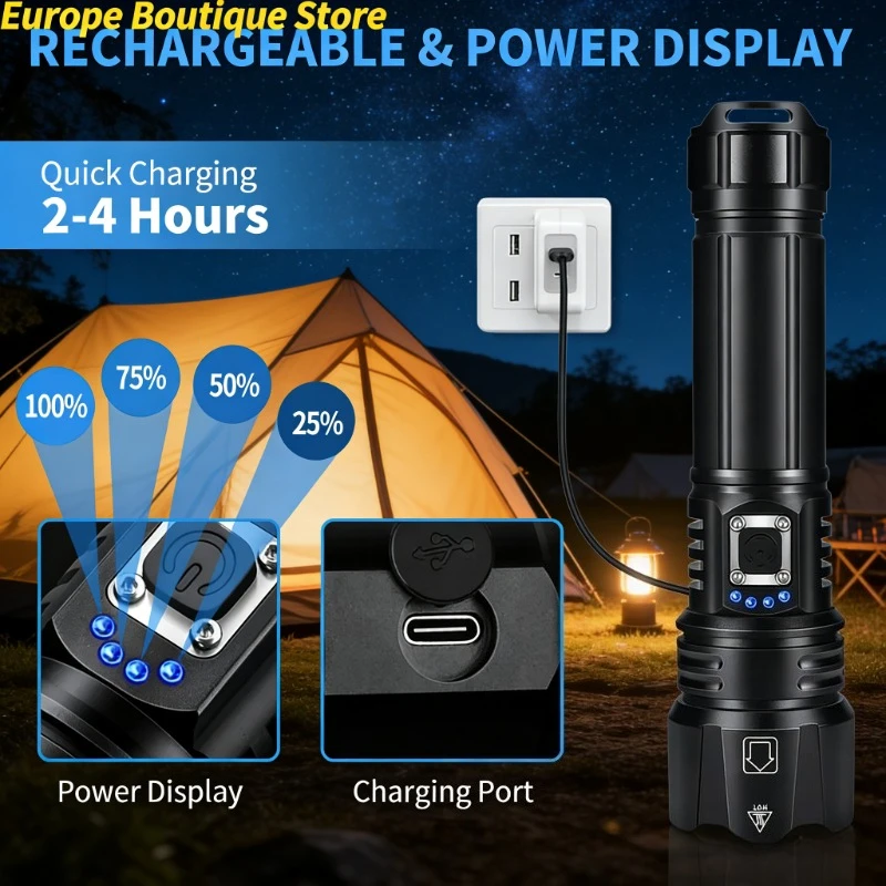 Linterna De Emergencia Recargable De 990000 Lúmenes, Led De Alta Potencia, 5 Modos, Impermeable, Luz Brillante Y Potente — -84%, $61.14 Coupon, from $11.65 – 84% descuento – €11.65