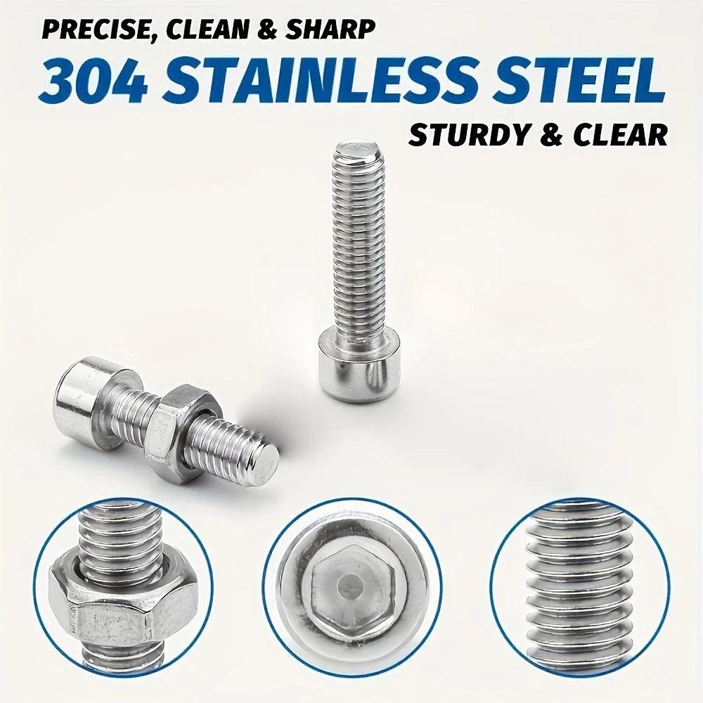 880pcs M2 M3 M4 M5 Bolt Screws 304 Stainless Steel Round Head Hex Socket Nut & Bolt Sets with Spring Washers Wrench Combination