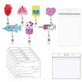 간호사 의사 이름 배지 릴 ID 홀더 가슴 태그 클립 플렛 자수 개폐식 주사기 심장 작업 패스 카드 클립 릴