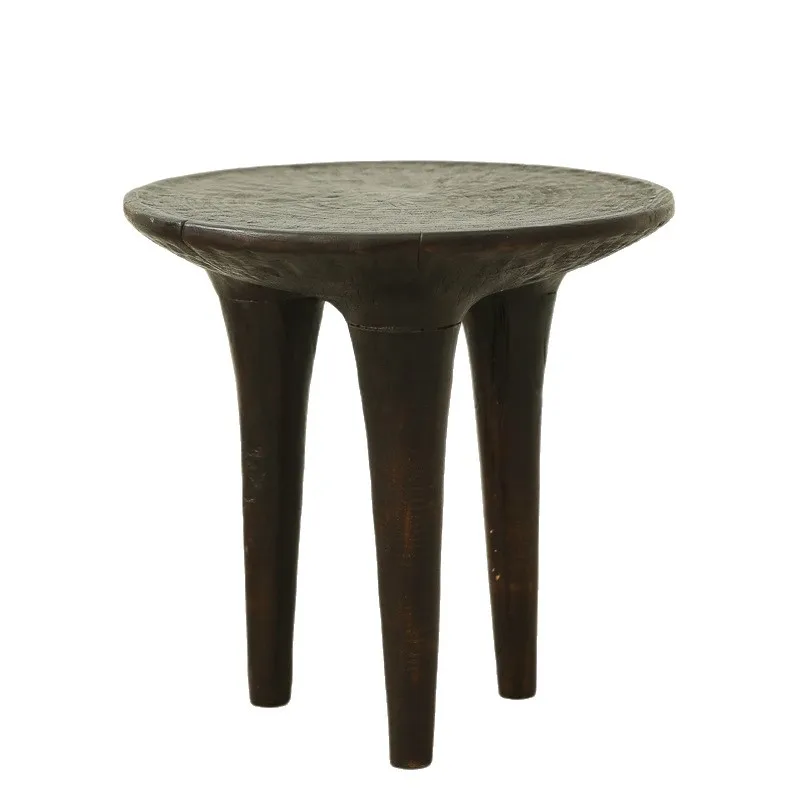 

New Chinese style round carbonized black medieval edge corner few wooden zen round coffee table