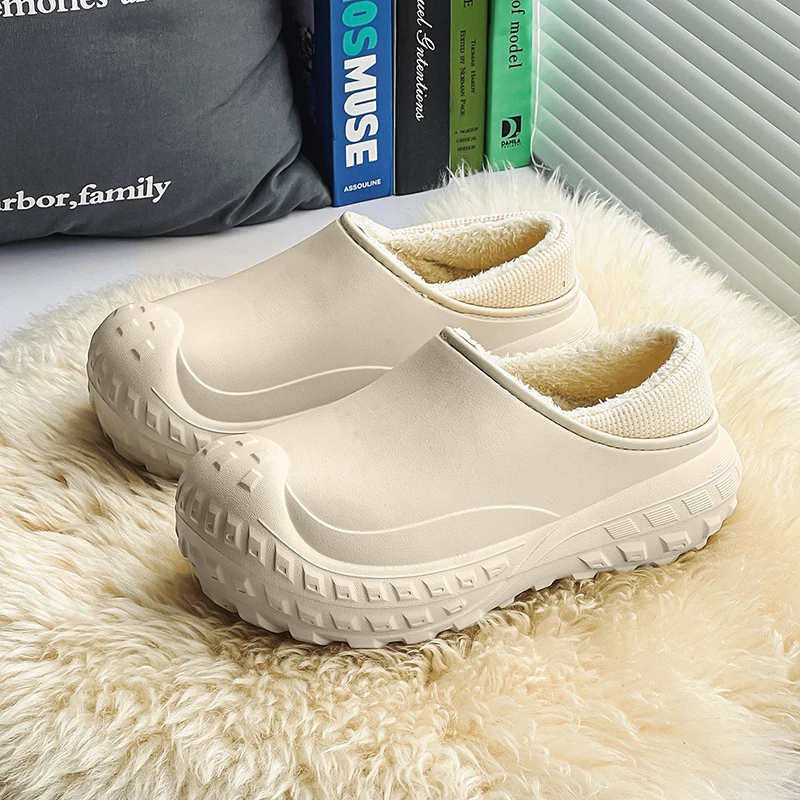 

Men Home Slippers Easy To Clean Non-slip Shoes Man Wear-resistant Lightweight Warm Plush Couple Shoe Velvet Thickening Hot Sale