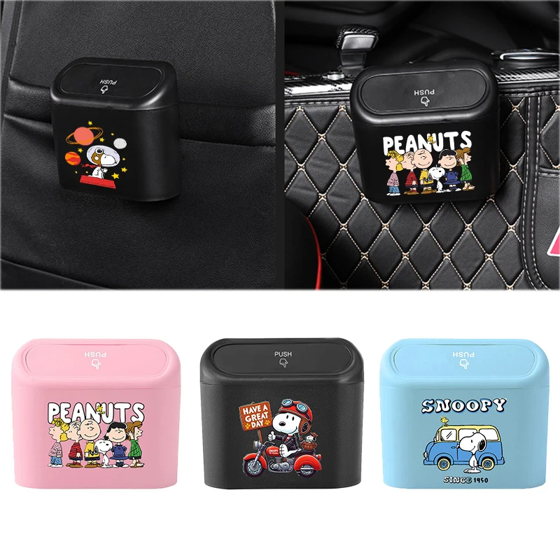 1PCS Snoopys Car Trash Can Seat Back Bin with Cover Multifunction Bedroom Trash Can Garbage Can Home Desk Storage Box Gift 2025