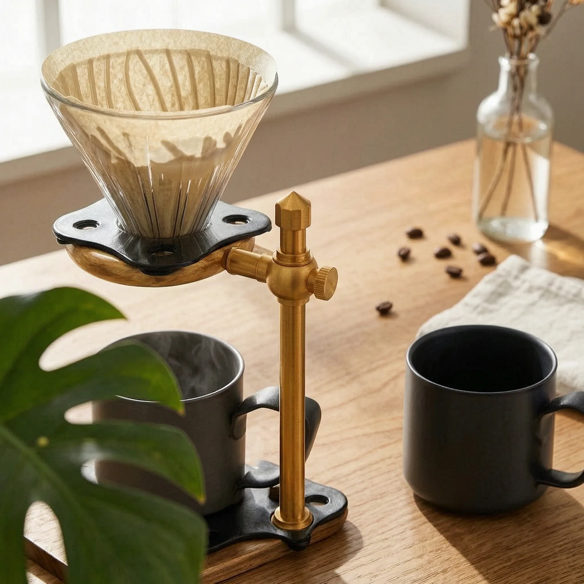 Manual Coffee Dripper Stand Adjustable Height Pour over Stand Wooden Coffee Dripper Holder Sturdy Construction Kitchen Tool