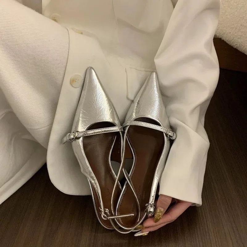 Pointed Toe Buckle Strap Ladies Sandals Gold Shallow Fashion Sexy Party Slingbacks 2026 Summer High Heeled Shoes Woman view 5