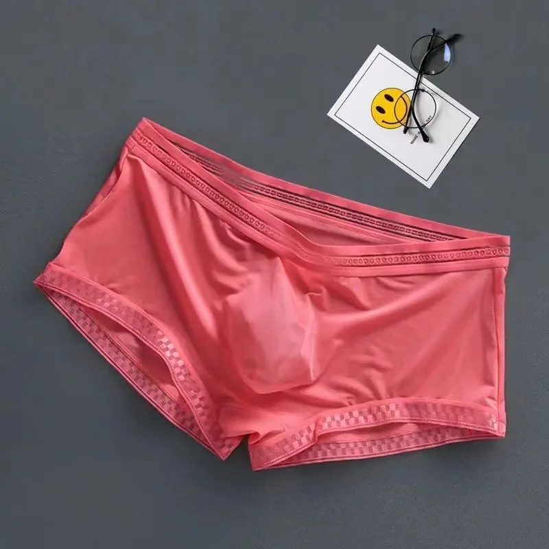 Lace Men Panties Ice Silk Boxer Colorful Breathable Panty Male Large Ultra Thin Boxer Shorts Sexy Underwear For Men Sexi