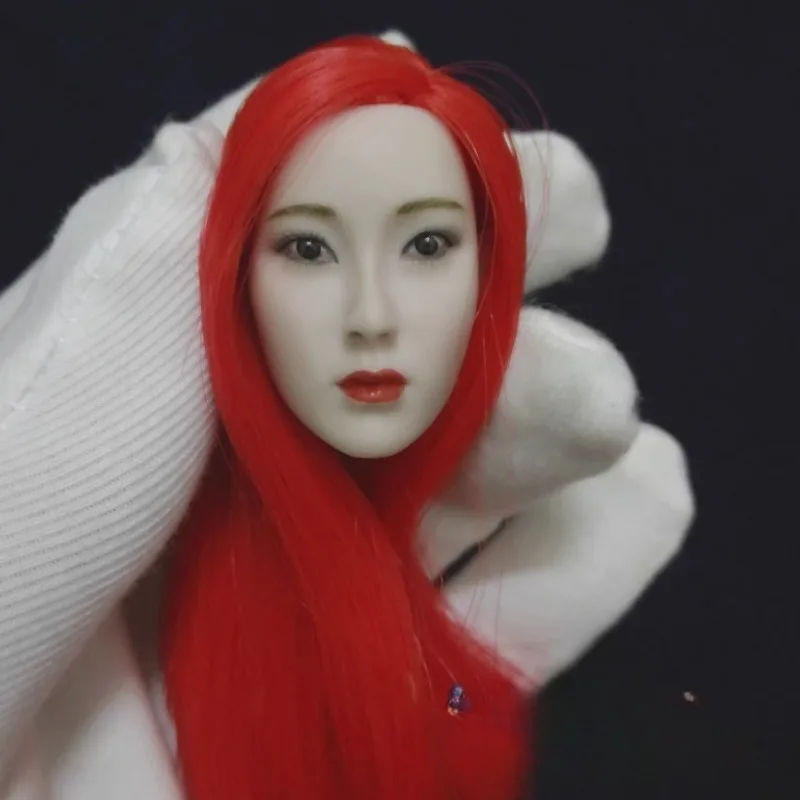 

GIF 1/6 Scale Super Girl Cool Red Hairstyle Head Sculpt Beauty Head Carving for 12inch Action Figures PH White Skin Body Props
