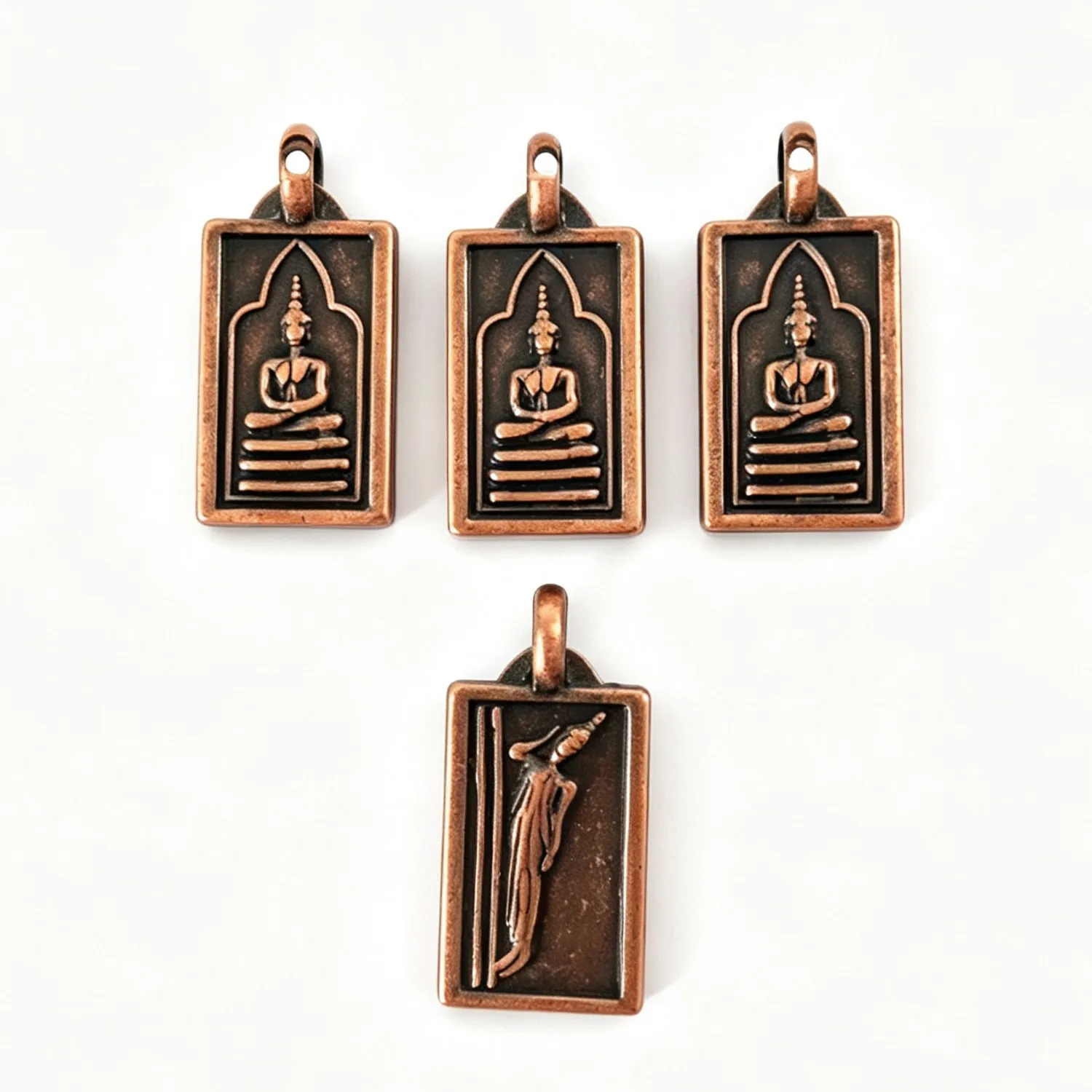 6Pcs 26.5×13mm Zinc Alloy Antique Red Copper Double-Sided Buddha Pendant DIY Jewelry Accessories H5267