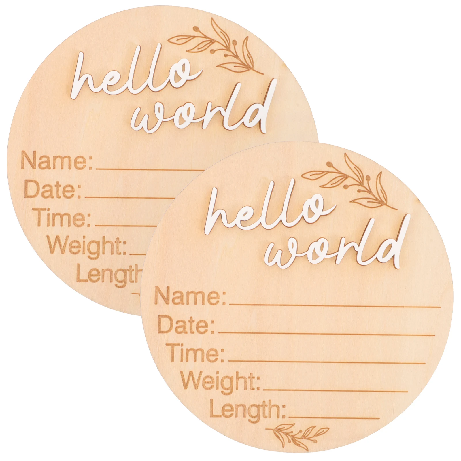 2pcs Circular Baby Birth Announcement Sign Plaque 10cm Natural Wood Newborn Time Commemorative Cards Photo Prop