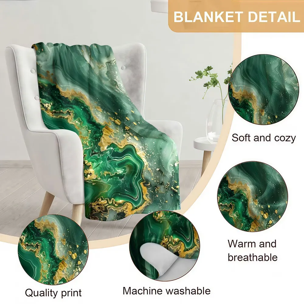 Emerald Kintsugi Agate Soft Warm Flannel Blanket Lightweight Cozy Christmas Halloween Home Decor Room