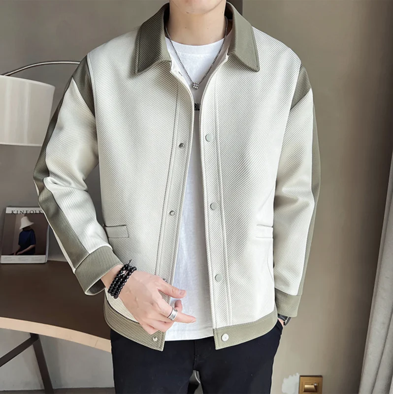 2023 Spring New Color-blocking Design Jacket Men Fashion Casual Lapel Coat Streetwear Outwear Jaqueta Masculina Men Clothing