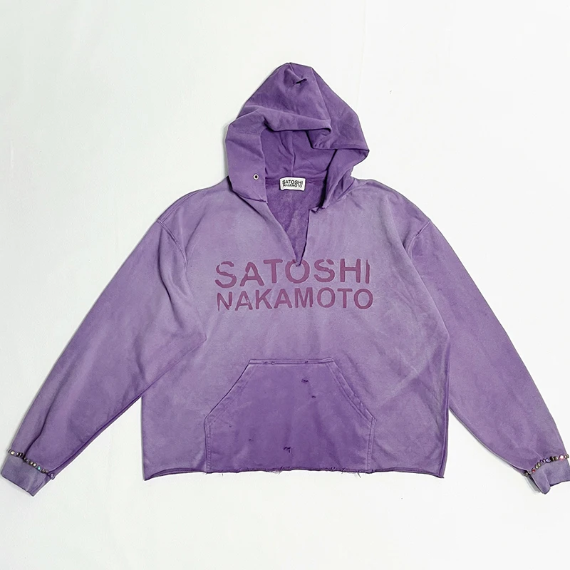 Satoshi Autumn Warm Hoodies Purple Cotton Hooded High Quality Wash Hoodie Winter Pullover Oversize Men Women Sweatshirts