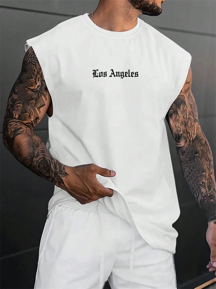

The 2025 Summer Men's Round-neck Vest With A White Base And Simple Letter Prints Is A Breathable Street Fashion Casual Wear