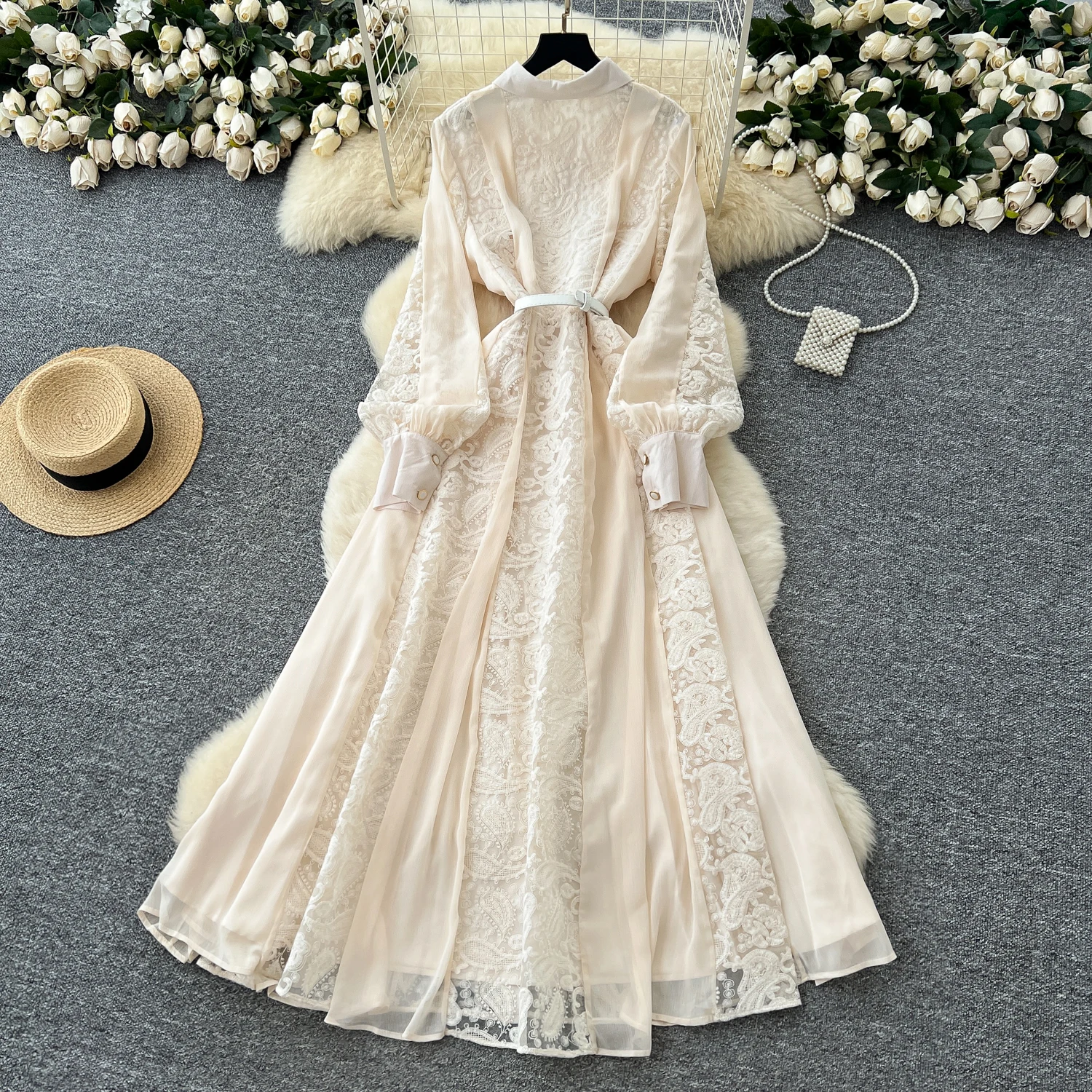 فساتين سهرة رسمية فاخرة مطرزة بالدانتيل للنساء فستان شيفون بأكمام طويلة قميص نسائي صيفي وخريفي للحفلات